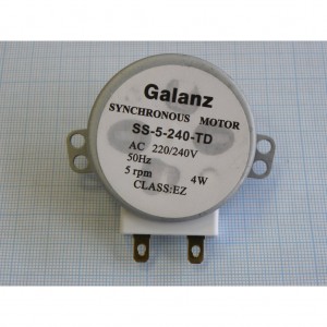 СВЧ:Двиг.тарелки SS-5-240-TD 220VAC, СВЧ:Двигатель тарелки, 220В 4W 5RPM(оборотов в минуту), пластмассовый вал со спилом (с лыской), высота вала 12мм