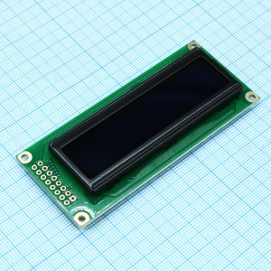 WEH001602CGPP5N00100, OLED символьный 16х2 (1602C), зеленый, 8-битный паралл. интерфейс 6800, VDD = 5В, -40...+80С