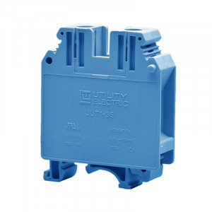 Проходная клемма JUT1-35-BE, Проходная клемма, тип фиксации провода: винтовой, номинальное сечение: 35 мм кв., 125A, 1000V, ширина: 15,2 мм, цвет: синий, тип монтажа: DIN35