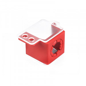 gwrD54, Блокиратор кнопок квадратный стационарный, поликарбонат, диаметр основания кнопки – 22/30 мм, 50х47х50 мм, цвет – красный, прозрачный, 1 шт/упак