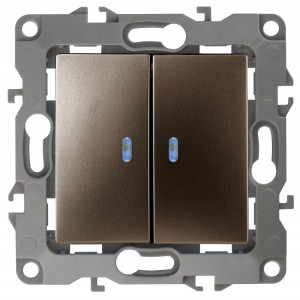 12-1105-13 Выключатель двойной с подсветкой, 10АХ-250В, IP20, 2, бронза (10/100/3200) Б0019292