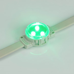 Модуль управляемый DMX-F3-D30 12V RGB (0.75W, IP68, 120 deg) 036830, Управляемый светодиодный модуль DMX, RGB, микросхема SM16511, напряжение 12 В, мощность 0.75 Вт, 3 светодиода SMD 3535, угол 120°. Создание медиафасадов, 30 шт на проводе, расстояние между центрами модулей 170 мм, длина провода между модулями 125 мм