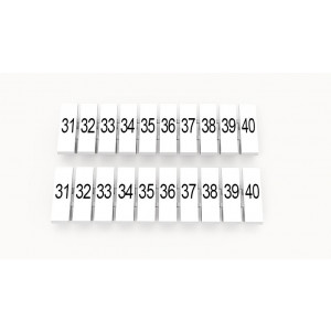 Маркировка (полоска) ZB4-10P-19-04Z(H), Кассета с маркировочными шильдиками, для клемм сечением 1,5 мм.кв., верхняя, 10 шильдиков, нанесенные символы: 31...40, с вертикальным расположением, размер шильдика: 3,65 x 10,7 мм, цвет: белый