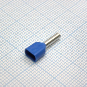 TE  1508  Blue, наконечник кабельный торцевой сдвоенный трубчатый с изоляцией, L=15.5/8мм, провод 2х1.5мм2