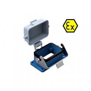 Открытое основание разъема EX EX GUT GP 6 09IA Z, Основание разъема на панель, открытое, типоразмер 6B, взрывозащита, с уплотнителем, с одной защелкой, с пластиковой защитной крышкой, материал корпуса: цинковый сплав