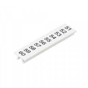 Маркировка для клемм (полоска) M1.008.0104.0, Маркировочные шильдики, для клемм сечением 1,5 мм.кв., WKF 1.5, верхняя, 10 шильдиков, нанесенные символы: 51...60, с горизонтальным расположением, размер шильдика: 4 x 10,5 мм, цвет: белый