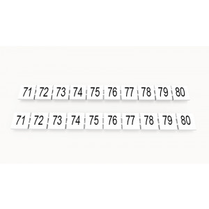 Маркировка (в кассетах) ZB10-10P-19-34Z(H), Кассета с маркировочными шильдиками, для клемм сечением 10 мм.кв., верхняя, 10 шильдиков, нанесенные символы: 71...80, с вертикальным расположением, размер шильдика: 9,3 x 10,7 мм, цвет: белый