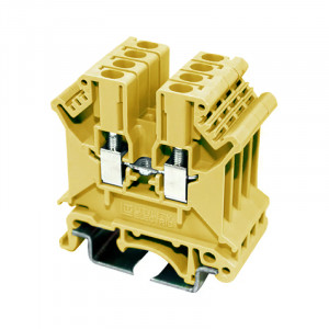 Проходная клемма JUT1-2.5-YL, Проходная клемма, тип фиксации провода: винтовой, номинальное сечение: 2,5 мм кв., 24A, 800V, ширина: 5,2 мм, цвет: желтый, тип монтажа: DIN35