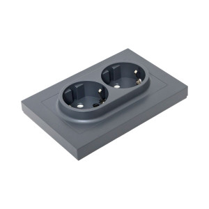 Механизм розетки двойной, 16А, с заземлением, без шторок, с рамкой, графит Эпика EKF UP1-SOG-210