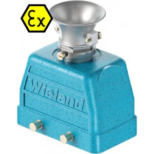 Крышка разъема Ex 70.352.1036.3, Крышка разъема на кабель, типоразмер 10B, взрывозащита, без уплотнителя, 1 кабельный ввод M20x1,5, с разгрузкой на изгиб, IP54, с верхним расположением, без защелок (упоры для двух защелок), материал корпуса: цинковый сплав