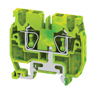 Заземляющая клемма (MINI) CXMG2.5, Заземляющая клемма, MINI, верхний подвод кабеля, 2 точки подключения, тип фиксации провода: пружинный, номинальное сечение: 2,5 мм кв., 1000V, ширина: 5 мм, цвет: желто-зеленый, тип монтажа: DIN15