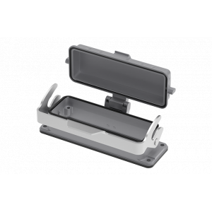 Открытое основание разъема S24B-BM-1L.M-PC, Основание разъема на панель, открытое, типоразмер 24B, с уплотнителем, с одной защелкой, с защитной крышкой, материал корпуса: алюминиевый сплав