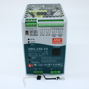 DRS-240-24, AC-DC с функцией UPS, 240Вт, выход 24В/10A, вход 90…305В АС/127…431В DC, максимальный зарядный ток 7.7А, MODBus, изоляция 3000В АС, в корпусе 85.5х125.2х129.2мм, -30...+70°С