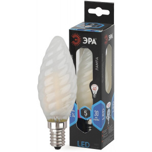 Лампа светодиодная F-LED BTW-5W-840-E14 fros ЭРА (филамент, свеча витая мат., 5Вт, нейтр, E14) (10/100/2800) [Б0027938]