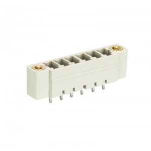 Вилочный разъем на плату 8813 S/6 GF M OB, Вилочный разъем, вертикальный, на плату, шаг: 3.81 мм, 6 полюсов, фиксация на плате пайкой, исполнение: без маркировки, с монтажными фланцами, 250V, 8А, цвет: серый