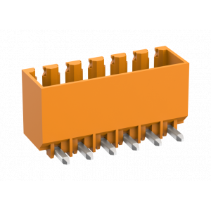 Вилочный разъем на плату MC-PA3.5H03-OG-WD, Вилочный разъем, горизонтальный, на плату, шаг: 3.5 мм, 3 полюса, фиксация на плате пайкой, исполнение: увеличенная мощность, 160V, 10A, цвет: оранжевый