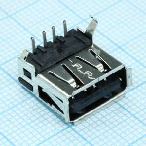 292303-4, Разъем USB тип A, USB 2.0, розетка, 4 вывода, монтаж в отверстие, прямой угол