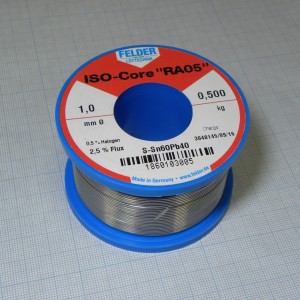 Припой Sn60Pb40 RA  1.0мм 500гр акт, Припой трубчатый оловянно-свинцовый ПОС61, 2.5% флюс RA активный галогеносодержащий (ROM1)