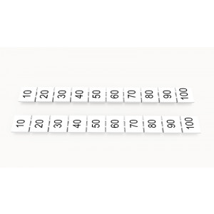 Маркировка (в кассетах) ZB10-10P-19-85Z(H), Кассета с маркировочными шильдиками, для клемм сечением 10 мм.кв., верхняя, 10 шильдиков, нанесенные символы: 10 20 30 40 50 60 70 80 90 100, с горизонтальным расположением, размер шильдика: 9,3 x 10,7 мм, цвет: белый