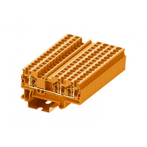 Проходная клемма TC4-3-OG, Проходная клемма, 3 точки подключения, тип фиксации провода: пружинный, номинальное сечение: 4 мм кв., 32A, 800V, ширина: 6,2 мм, цвет: оранжевый, тип монтажа: DIN35