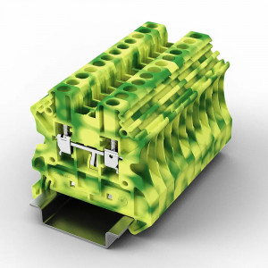 Заземляющая клемма UUK-4PE, Заземляющая клемма, тип фиксации провода: винтовой, номинальное сечение: 4 мм кв., 1000V, ширина: 6,2 мм, цвет: желто-зеленый, тип монтажа: DIN35