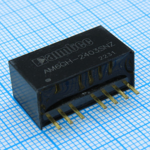 AM6GH-2403SNZ, DC/DC, 6Вт, вход 9…36В, выход 3.3В/1.35А, изоляция 1600В DC, КПД 78%, максимальная емкостная нагрузка не более 1800мкФ, вход On/Off, SIP8, 22x9.5x12мм, -40…105°C, пластик