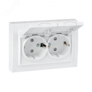 Розетка 2-м СП Минск 16А IP44 с заземл. защ. шторки с крышкой бел. ERR16-129-200-44