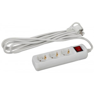 Удлинитель электрический UX-3es-1.5m с заземлением с выключателем 3 розетки 1.5м ПВС 3х0.75кв.мм 10А Б0057740