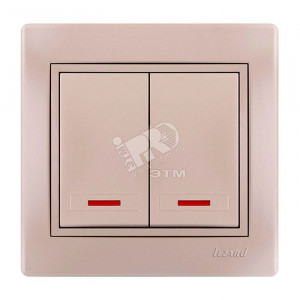 Выключатель 2-кл. СП Mira 10А IP20 с подсветкой со вставкой жемчуж./бел. перламутр. 701-3030-112