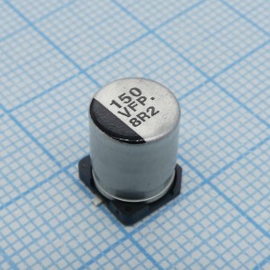 EEEFP1V151AP, Конденсатор алюминиевый электролитический 150мкФ 35В ±20% (8 X 10.2мм) для поверхностного монтажа 0.08 Ом 850мА 2000час 105°С автомобильного применения лента на катушке