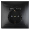 Розетка Plano 1-410-05 с заземлением 2P+E Schuko со шторками, 16А-250В + 2хUSB 5В-2,1А, IP20, СУ, антрацит Б0053946