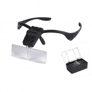 Линза-очки х3,5 MG9892B с подсветкой, 5 сменных пластиковых стекол-насадок. Подсветка-2 суперярких светодиода.