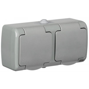 Розетка 2-м ОП Aquatic РСш22-2-А 16А IP54 с заземл. с крышкой сер. ERA22-K03-16-54