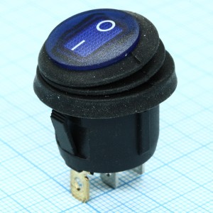 Выкл круглый IP54 250В 6А синий, Выключатель клавишный круглый с подсветкой и влагозащитой IP54 ON-OFF (4c) 6А 250В