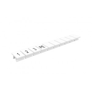 Маркировка (полоска) 306801/1,2,3,PE, Маркировочные шильдики, для клемм сечением 4 мм.кв., боковая / верхняя, 10 шильдиков, нанесенные символы: 1,2,3,PE, с горизонтальным расположением, размер шильдика: 6,3 x 10,6 мм, цвет: белый
