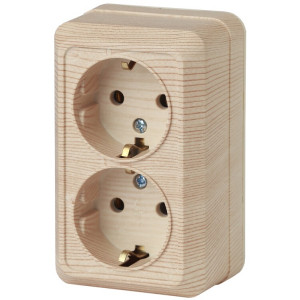 Розетка Quadro 2-204-11 с заземлением двойная 2х2P+E Schuko, 16А-250В, IP20, ОУ, сосна Б0053807