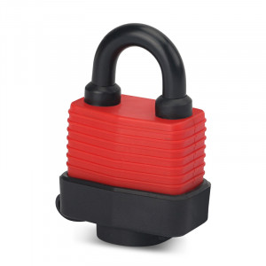 gwr019RED, Замок блокировочный с полимерным покрытием, стальная дужка, высота дужки – 16 мм, диаметр дужки – 6 мм, чугунный корпус в ABS-кожухе, размеры корпуса – 39х42 мм, цвет – красный, 1 шт/упак