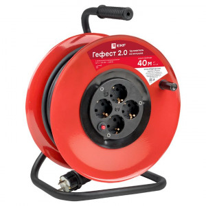 Удлинитель на катушке "Гефест 2.0" 4 гнезда 40м с заземлением и предохранителем КГ 3*1,5 16А/3,5кВт PROxima UKG02-16-R315-4-40