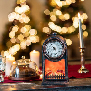 Светодиодный камин Старинные часы с эффектом живого огня 14,7x11,7x25 см, бронза, батарейки 2хС (не в комплекте) USB 511-021