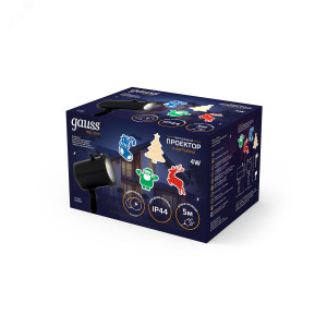 Проектор светодиодный Holiday 4 картинки Дед Мороз; Рождественский Олень; Подарки; Елка анимирован. картинки IP44 GAUSS HL093