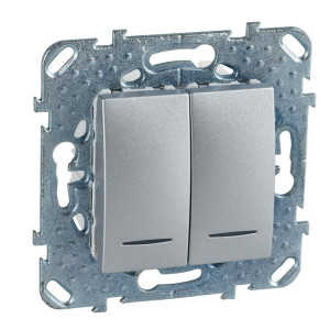 UNICA TOP ВЫКЛЮЧАТЕЛЬ 2-клавишный, 2 модуля, с подсветкой, 2 х сх. 1а, АЛЮМИНИЙ MGU5.0101.30NZD