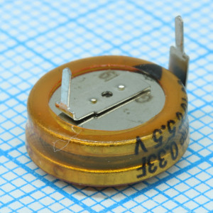 DCS5R5334HF, Ионистор стандартный мини 5,5V, 0,33F, -25...+70°C, 1000h, 10,5x5,5mm, горизонтального исполнения
