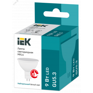 Лампа светодиодная 9Вт MR16 софит 4000К нейтр. бел. GU5.3 230В IEK LLE-MR16-9-230-40-GU5