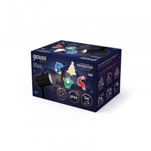 Проектор светодиодный Holiday 4 картинки Дед Мороз; Рождественский Олень; Подарки; Елка анимирован. картинки IP44 GAUSS HL093