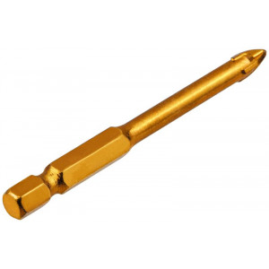 Сверло по кафелю, 4 режущие кромки, титановое покрытие, U-хвостовик под биту 6х74 мм 35476