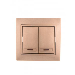 Выключатель 2-кл. СП Mira 10А IP20 с подсветкой со вставкой свет. корич. перламутр. 701-3131-112