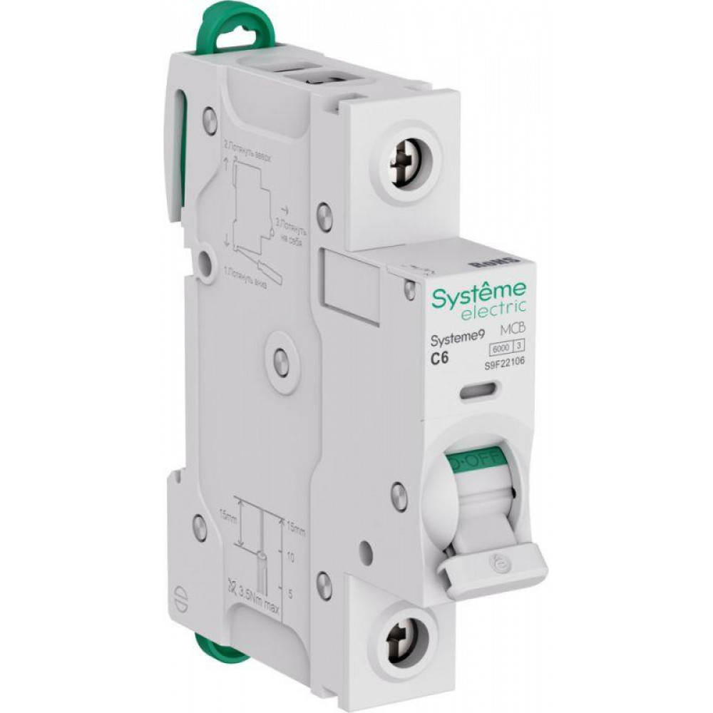 Изображение товара Автоматический выключатель Systeme9 S9F22106 6А 1P 6kA 220В монтаж DIN-рейка