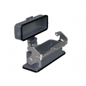 Открытое основание разъема H16A-OM-1L-PCG, Основание разъема на панель, открытое, типоразмер 16A, без уплотнителя, с одной металлической защелкой, с пластиковой защитной крышкой, материал корпуса: алюминиевый сплав