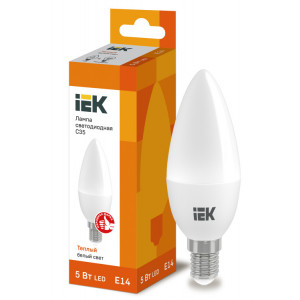 Лампа LED C35 свеча 5Вт 230В 3000К E14 IEK (кр.10шт) [LLE-C35-5-230-30-E14]