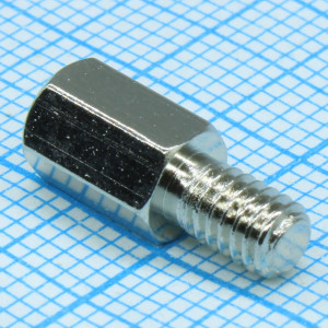 H-L0800-1400-5-04-1N1W, Стойка латунная никелерованная шестигранная М4 отверстие-винт, L= 8мм